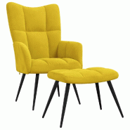 Décoshop26 - Fauteuil lounge chaise de canapé design moderne avec repose-pieds en velours jaune moutarde DEC026597 - jaune 3000255905300