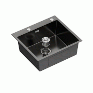 Gasfrit - Évier de cuisine avec siphon pour installation sur plan de travail en acier inoxydable couleur noir, 1 cuve, 540 x 490 x 200 mm - noir inox