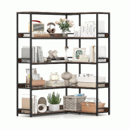 Helloshop26 - Bibliothèque d'angle à 5 niveaux 110 x 89 x 180 cm avec sécurité renforcée et ambiance industrielle en métal brun 20_0010670 - 300