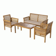 Helloshop26 - Salon de jardin 4 pièces bois d'acacia naturel beige - beige Bois massif 3000225262501