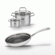 Lot Poêle 28cm Relief Evolution & 2 Faitouts 20/12cm Elo - gris inox 3176239954609