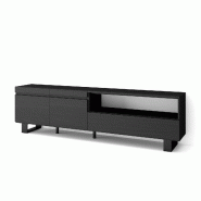 SKRAUT HOME Meuble TV, Banc Télé, 200x57x35cm, Pour les TV jusqu'à 80", Design industriel, Noir - noir Bois manufacturé 48_26