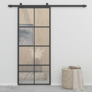 Vidaxl porte coulissante aluminium et verre esg 90x205 cm noir 288065