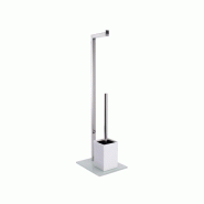 WellHome - Porte-rouleau avec brosse WC en acier inoxydable 22x18x70,5cm couleur blanche - blanc inox WH17057