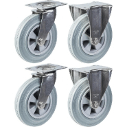 200mm 8" roulettes en acier inoxydable caoutchouc gris, pivotantes et fixes, 820kg, jeu de 4 200mm 8" roulettes en acier inoxydable caoutchouc gris, pivotantes et fixes, 820kg, jeu de 4