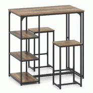 COSTWAY Table de bar avec tabourets, pour 2 personnes Ensemble table de bar avec 3 compartiments de rangement, comptoir de cuisine vintage - marron WO COSTWAY Table de bar avec tabourets, pour 2 personnes Ensemble table de bar avec 3 compartiments de rangement, comptoir de cuisine vintage - marron WO