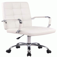 Décoshop26 - Chaise de bureau sur roulettes coutures décoratives carrées accoudoirs en PVC blanc et métal chromé 10_0002466 - blanc métal 300025