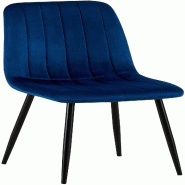 Décoshop26 - Chaise de salle à manger x1 coutures décoratives verticales assise en tissu velours bleu pieds en métal noir 10_0002198 - bleu métal