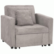 Décoshop26 - Fauteuil-lit lit d'appoint relaxation dossier réglable surface de couchage 197x100 cm tissu velours côtelé gris clair 04_0006253 - gr Décoshop26 - Fauteuil-lit lit d'appoint relaxation dossier réglable surface de couchage 197x100 cm tissu velours côtelé gris clair 04_0006253 - gr