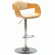 Décoshop26 - Tabouret de bar x1 chaise haute rétro en bois courbé et PVC crème et acier DEC029461 - 3000257386459