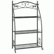 Helloshop26 - Étagère à fleurs 3 niveaux espace ample décoration intérieure terrasse 56 x 30 x 96 cm en acier noir 02_0046611 - noir acier 300023
