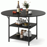 Helloshop26 - Table à manger ronde 120 x 76 cm 4-6 personnes avec double étagère ouverte design moderne ferme en bois brun noir 20_0017281 - vert m