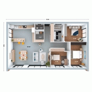 Maison à ossature en bois plain-pied moov 4 / surface habitable 114 m² / surface brute 135 m² / 4 pièces / toit plat Maison à ossature en bois plain-pied moov 4 / surface habitable 114 m² / surface brute 135 m² / 4 pièces / toit plat
