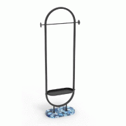 Présentoir central Minea Blue tablette et penderie socle en agate 66x30x181cm