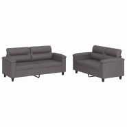 VidaXL Ensemble de canapés 2 pcs avec coussins Gris Similicuir Modèle Quermontis - 3202364