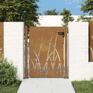 Vidaxl portail de jardin 105x155 cm acier corten conception d'herbe 153229