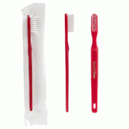 Brosse à dents emballée en sachet plastique bordeaux 15,5x1x1,5cm par 100