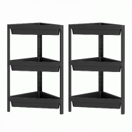 COSTWAY Étagère angle 3 niveaux lot 2, amovible avec trous écoulement, pour petits espaces, cuisine - noir Bois manufacturé VL32630NW