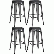 Décoshop26 - Set de 4 tabourets de bar avec repose-pieds design industriel empilable en métal perforé noir 10_0004509 - noir 3000252145914 Décoshop26 - Set de 4 tabourets de bar avec repose-pieds design industriel empilable en métal perforé noir 10_0004509 - noir 3000252145914