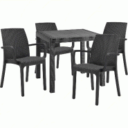 Ensemble de 4 fauteuils avec table carrée en rotin anthracite - noir plastique polypropylène 8050054388564