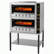 Four à pizza gaz professionnel double pour 8 pizzas de 30 cm avec piètement. Four à pizza avec pierre réfractaire pour pizzerias et CHR. - inox FG4D+B