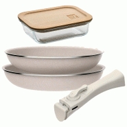 BERGNER - Jeu de 2 Poêles Ø24/28 cm en Aluminium Pressé Antiadhésif avec Manche Amovible avec Récipient Hermétique de 650 ml en Verre Borosilica
