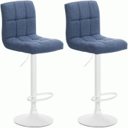 Décoshop26 - Lot de 2 tabourets de bar style contemporain en tissu matelassé bleu cadre métal blanc 10_0006173 - bleu métal 3000265424006_0