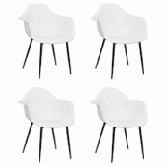 Décoshop26 - Set de 4 chaises de salle à manger en PP blanc dossier incurvé et métal DEC025604 - blanc 3000255342549 Décoshop26 - Set de 4 chaises de salle à manger en PP blanc dossier incurvé et métal DEC025604 - blanc 3000255342549