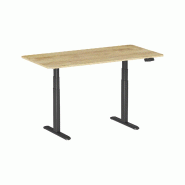 KIMEX - Bureau motorisé assis-debout 150x75cm, Plateau bois clair rustique à bords arrondis/Pied noir - plastique 3700685427945