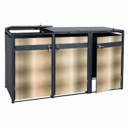 Mendler Habillage pour 3 poubelles HWC-J82, Box pour poubelles, extensible, métal 80kg, anthracite ~ or - doré métal 83380+83381+83382