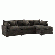 Merax canapé d'angle en L 3 places avec pouf, chenille, méridienne, 283 x 147 x 84 cm, Gris foncé - gris multi-matériau N653P269192D