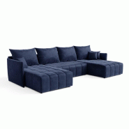 Vivabita Canapé panoramique convertible coffre en tissu absorbant Louka - bleu 3665367400244