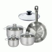 Batterie de cuisine avec 1 poêle 28 cm et 3 faitouts 20/24/16 cm sans PFAS Fackelmann Eterna Brillant avec couvercles - gris inox 3176239935158_0