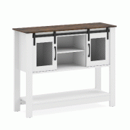 COSTWAY Buffet en bois, 2 portes coulissantes, 2 compartiments, meuble cuisine/entrée, 102x32x82 cm, blanc - marron Bois manufacturé VH35580OR