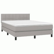 Décoshop26 - Cadre de lit LED avec sommier tête de lit matelas 140x190 cm tissu gris clair TDL0208559 - gris 3001547582728
