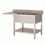 Gastro-Inox Evier 2 bacs à droite ¾ Fond en inox 1600x700x880mm - inox 7445908626618