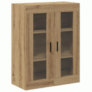 Helloshop26 - Armoire murale suspendue pratique rangement 69,5 x 34 x 90 cm en bois d'ingénierie chêne artisanal 02_0051151 - verre 3000236760034
