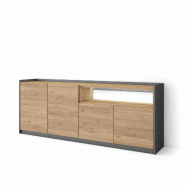 SKRAUT HOME Buffet salon et cuisine, 207x80x37 cm, 4 Portes, LED, Chêne et noir - beige Bois manufacturé 703_14