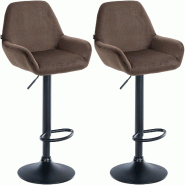 CLP Ensemble de 2 tabourets de bar Braga en velours Marron/Métal noir mat - marron textile 323655