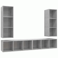 Helloshop26 - Lot de 4 meubles TV muraux pratiques rangement 37 x 37 x 107 cm en bois d'ingénierie gris béton 02_0055121 - gris Bois massif 30002388