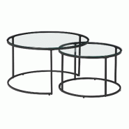 Helloshop26 - Set de 2 tables basses rondes gigognes en verre clair 03_0010602 - 3000225305819