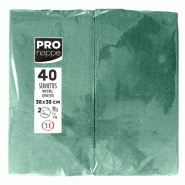 Pronappe - Réf.SV623907I - Carton de 1200 Serviettes ouate 2 plis -papier micro gaufré - pliées 1/8 - 38x38cm - 30 paquets de 40 serviettes Vert Sa