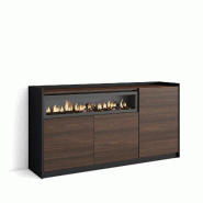 SKRAUT HOME Buffet salon et cuisine, 156x80x37 cm, 3 Portes, Cheminée électrique, Chêne foncé et Noir - marron Bois manufacturé 700_3