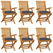 VidaXL Chaises De Jardin Avec Coussins Anthracite Lot De 6 Bois Teck - gris 3062556