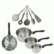 Batterie de cuisine avec 3 casseroles 12/16/20 cm et 1 poêle 20 cm avec 5 ustensiles de cuisine Fackelmann Généva Vario - gris inox 3176239922257