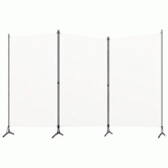 Décoshop26 - Séparateur de pièce cloison 3 panneaux 260 x 180 cm tissu blanc et fer DEC030744 - blanc 3000258097064