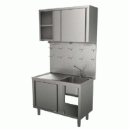Ensemble plonge fermée 1 bac - inox AISI 304 - dimensions 120x70x231 cm - égouttoir gauche ou droite - armoire murale incluse Ensemble plonge fermée 1 bac - inox AISI 304 - dimensions 120x70x231 cm - égouttoir gauche ou droite - armoire murale incluse
