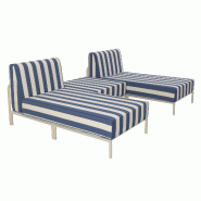 Salon de jardin bas modulable rayé 3 places bleu pacific - bleu aluminium 115894