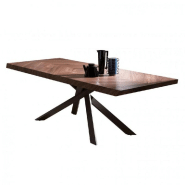 Table fixe 4x4 ffisso en vieux chÊne naturel et piÉtement  mÉtal bronze