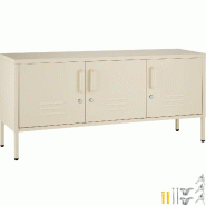 TecTake GmbH tectake Buffet, BAKER, métal, design minimaliste, 2 compartiments, étagère réglable, 3 portes verrouillables, acier époxy, crème -